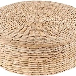 Woven Straw Flat Seat Cushion Round Floor Pillow for Patio Fireplace Balcony 40cmx10cm-image-8