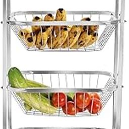VK15 COLLECTION Stainless Steel Kitchen Storage Rack with Wheels, Rolling Utility Trolley for Pantry, Spice Rack, Jars & Utensils, Heavy Duty Organizer for Kitchen (4 Tier Fruti & Vegetable Basket)-image-42