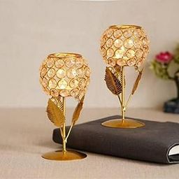 Crystal Candle Holder Tea Light Stand Votive- Decorative Tealight Holders for Home Office Living Room Indoor Garden Dining Centerpiece Decoration Holi, Diwali, Gifts 7 Inch (2 PCS Pack)-image-82