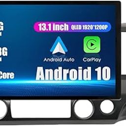Kunfine CarPlay Android Auto Navigation Stereo GPS Radio Reverse Camera Display 13.1" QLED Touchscreen Headunit Tablet Pad Media Player for Honda Civic 2004-2011(RHD), if Applicable Octa Core 6G+128G-10