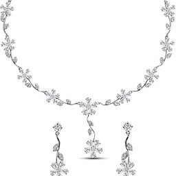 clara 925 Sterling Silver Flower Necklace Jewellery Set With Earrings | Rhodium Plated, Swiss Zirconia stone | Gift for Women and Girls-picture-38