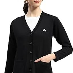Women's Regular Fit Cardigan | Solid Pattern with Button Closure | Full Sleeve V-Neck Cardigan for Women-image-50