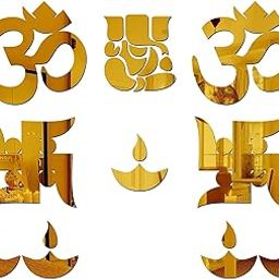 Decorcreed Ganesha with Om Swastika Diyas mandir sticker, pooja mandir stickers, stickers for mandir, sticker for mandir, om wall decor, om, subh labh for door entrance, shubh labh (Golden,Pack of 10)-image-39