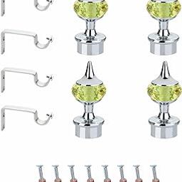 GLOXY Single Diamond Aluminum Curtain Brackets Parda Holders with Support Fittings Designer 1 Inch Rod Pocket Finials for Door & Window(Silver Mix Yellow ,Pair of 2)-picture-24