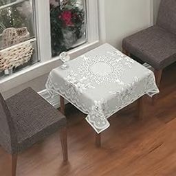 WISEHOME Polycotton Luxorious 2 Seater Center Square Table Cover/Table Cloth (40X40 Inch) - White-18