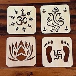 Curious Button 4 Pcs Wooden MDF Decorative Wooden Stencil Wall Art for Diwali Rangoli | Om Ganesh Swastik Design | 11 Inch Mandala for Festive Decor, Puja Room & Craft DIY (Design-6)-image-29