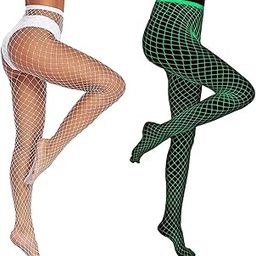 ANESHA Glow in the Dark High Waist Glow in the Dark Fishnet Stockings Party Must Have Size (24-30) GREEN Color Pack of 1-6