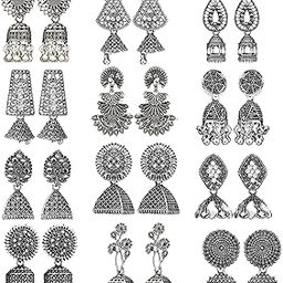 Earring For Women Floral Silver Oxidised Small Earring For Women And Girls Pair Of 12-image-36