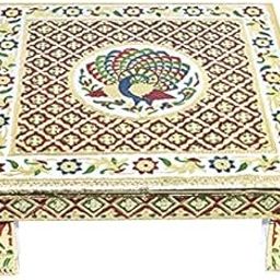 Handicraft Aluminum Wooden Chowki for Pooja 18/18 inch Big Size Multi Color-image-71