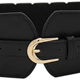 Women Wide Waist Elastic Belts with Metal Buckle Design Vintage Belts for Dress (Black)-image-7