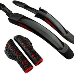 Shrenik Bicycle Mudguard || Handle Grip Compatible 26, 27.5, 29 Inch Cycle Flying Fender Reflective Tape Front Back Set || Handlebar Grip Soft Rubber Non Toxic 12.5cm || Color Black-Red-image-7