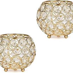 METALMASTERY Metal Bowl Crystal Tealight Candle Holder for Home and Dinning Table Decoration (Pack of 2, Gold)-image-49