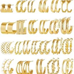 meenaz Earrings set for women 24 pairs | Earrings for Women Girls | Fashion Gold Stud & Hoop Set | Gold Hoop & Studs Earring Pearl Stylish | Western Hoop Earrings Combo Birthday Gift Anniversary Wife-picture-4