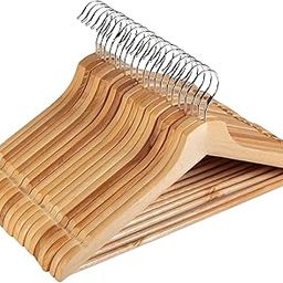 Robust Pack of 20 Wooden Hanger Premium Round Bar | Durable Wooden Garment Hangers with Cut Notches & 360 Degree Swivel Chrome Hook for Hanging Heavy Clothes-60