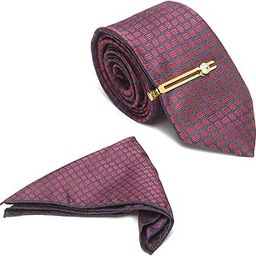 Mens Woven Premium Silk Necktie With Pocket Square and Golden Tie Pin (TEGP)-image-71