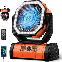 High Speed Camping Fan - Multi-Angle Oscillation with Remote Control and Led Light - 20000mAh Rechargeable Battery Long Life - Outdoor Fan for Patio, Camping, Car Traveling-87