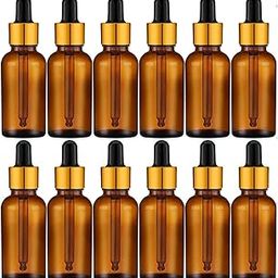 HOMEOTRADE 30ml 12pcs pack Amber Glass Bottles With golden black Glass Droppers;for Essential Oils,Serums,Liquids,laboratory,medicine-56
