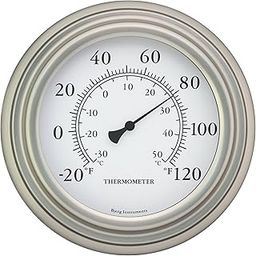 Bjerg Instruments 8" Satin Nickel Finish Decorative Indoor/Outdoor Thermometer-21