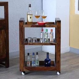 BROLET Bar/Service Trolley (Teak Wood Shade) Sheesham Wooden Folding Bar Cart/Serving Bar Trolley for Kitchen-15