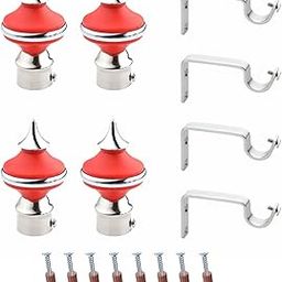 GLOXY Matka Shape Stainless Steel & ABS Curtain Bracket Parda Holder with Support 1 Inch Rod Pocket Finials Designer Door and Window Rod Support Fittings, Curtain Rod Holder(Red, Pair of 2)-picture-17