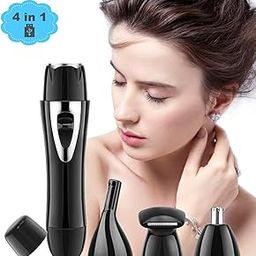 Painless 4 in 1 USB Rechargeable Waterproof Painless Facial Hair, Eyebrow, Nose Electric Trimmer for Women (Black) (Black)-image-95