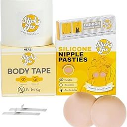 Fashion Fix Trio – Body Tape, Double-Sided Fashion Dressing Tape & Reusable Silicone Nipple Pasties for a Secure & Confident Look Nude-image-8