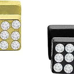 316L Surgical Stainless Steel 18K Gold Black Rhodium Plated CZ Pierced Stud Earring Pair Boys Men-image-41