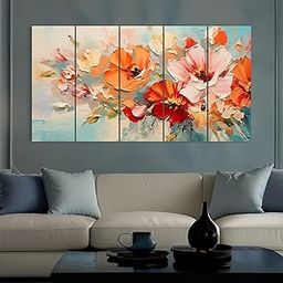 PAPER PLANE DESIGN Large 5 Panel Floral Wall Art Painting for Living Room | Vibrant Painting | 27 x 50 Inches Wall Décor-11
