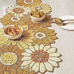 Made for you MFU Beautiful Beaded Table Runner – 13 x 36 Inches – Yellow Sunflower Color – Decorative Fabric with Bead Work for Center & Dining Table, Thanksgiving & Occasions (Pack of 1)-picture-12
