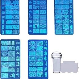 ALVRIO Nail Art Stamping Templates Manicure Tool Kit, 5pcs Nail Stamping Plates + 1 Stamper + 1 Scraper, Flower Animal Lace Pattern Nail Art Stamping Supplies-46