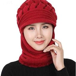 Women's & Girl's Soft Woolen Warm Snow Visor Cap Plus Muffler Scarf|Neckwarmer (Red,Free Size)-(Pack of 01)-image-34