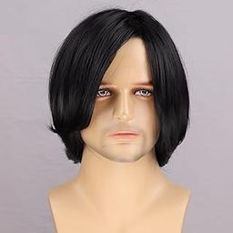 Miss Lirenn®Black Short Wigs Straight Bob Hair Wig for Mens Layered Wigs with Bangs Synthetic Daily Use Wigs Party Costume Cosplay Wear Hair Wig (Black Color)+ 02 Wig Cap Free-image-70