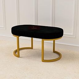 WooDinzo 30 Inch Modern Round Entryway Bench: Decorative Ottoman for Bedroom, Living Room, Foyer Mudroom Hallway (Golden Black)-image-85