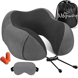 NAPWAY Neck Pillow for Travel, Memory Foam Travel Neck Rest Support Pillow for Sleeping, Travel Pillow for Flights, Train and Car | 360° Neck Rest Support | Washable Cover with Combo-1