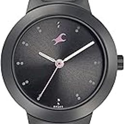 Pulse Quartz Analog Black Dial Stainless Steel Strap Watch for Girls-6150NM01-1