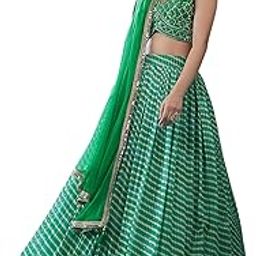 Women's Digital Print and Embroidered With Real Mirror Work Organza Lehenga Choli With Dupatta (5102-Green-Women-Lehenga-Choli-Latest; Free size) (Green)-image-38
