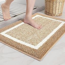 Lotus Creative Microfiber Bathroom Mat Anti Skid-Highly Absorbent Super Soft Door Mats for Home Kitchen Living Room-2000 GSM Floor Mat-40 x 60 cm (Brown-White)-image-28