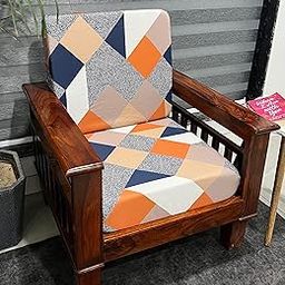 Houseefy® Stretchable Printed Sofa Seat Cover in Wrinkle Free Spandex Polycotton Fabric Set of 10 Slip Covers, Orange & Grey-image-31