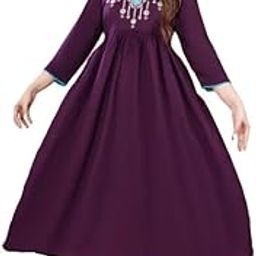 Women's Purple Embroidered Anarkali Rayon Gown, 3/4 Sleeve-picture-19