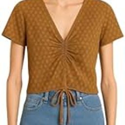 Women's Ruched V-Neck Short Sleeve Top (in, Alpha, Free Size, Regular, Yellow)-image-8