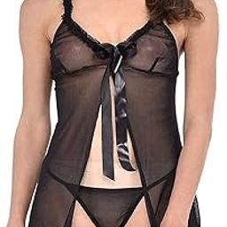 B-1011-Babydoll Lingerie Set for Honeymoon for Woman Thongs | Sexy Night Dress | Hot Nighty for Women | Above Knee Baby Doll Night Dress | Semi Transparent 1011(Black)-image-42