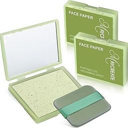 MAYCREATE® 2pcs 200Pcs Green Tea Oil Blotting Paper for Oily Skin, Natural Linen Face Sheets with Mirror & Puff, Shine Control for Makeup & Touch-Up, Unisex, Compact Travel Pack-46