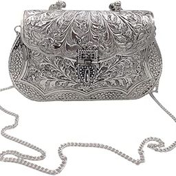 Women's Silver Plated Antique Design Handbag Purse,Handmade Embossed Silver Handle metal Clutch Women Wedding Clutches, Gift Item-image-19