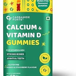 Carbamide Forte Calcium with Vitamin D Gummies for Men & Women| Calcium Gummies for Women & Men for Stronger Bones, Joints & Teeth & Immunity - Mango & Strawberry Flavour - 60 Veg Gummies-image-52