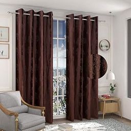 DECOMIZER Grommet Opaque Curtains Window Curtains 5 Feet Long Set Of 2 Pcs|Premium Screens For Home Office Kids Room|Parda For Living Room Bedroom, Floral Tree Punch, 4 X 5 Ft, Coffee-image-25