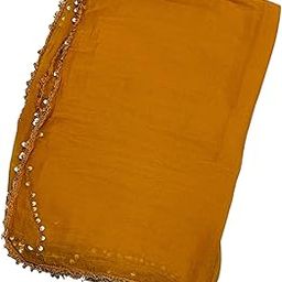 Women's Plain Beautiful Chiffon Dupatta/Chunni with 4 Side Mirror Lace/Sequence Lace 2.25 Meter-image-0