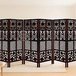 AS Wooden Handicraft Wooden Room Divider, 6-Panel Screen Separator | Studio Wall Panel Partition Screen with Carved Floral Design | Foldable and Decorative for Living Room/Bedroom with Lattice Design-image-5