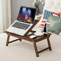 VASIL MART A Versatile Laptop Table Or Lapdesk With A Spacious Working Area For Home That Is Made Of Solid Mango Wood And Is Adjustablefoldable, With Phone And Tablet Holder (Walnut, 33 Cm, 60 Cm)-32