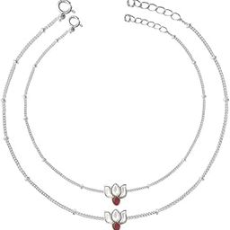 Silver 92.5 Lotus Kundan Anklet In for Women Pure Silver, pure silver, lotus anklet, white stone-image-82