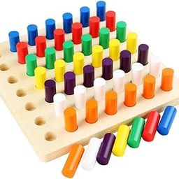 SHORO Educational Colour Cognition Sorting & Stacking Wooden Peg Board Block Toys for 3+ Children (21 x 21 x 1.5 cm, Multicolour)-image-52